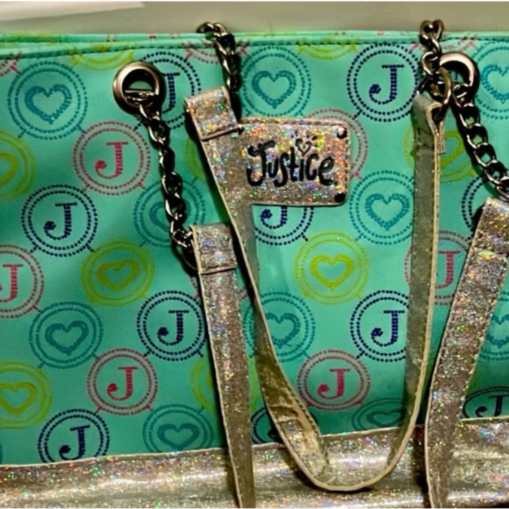 Justice Aqua and Glitter Tote Bag